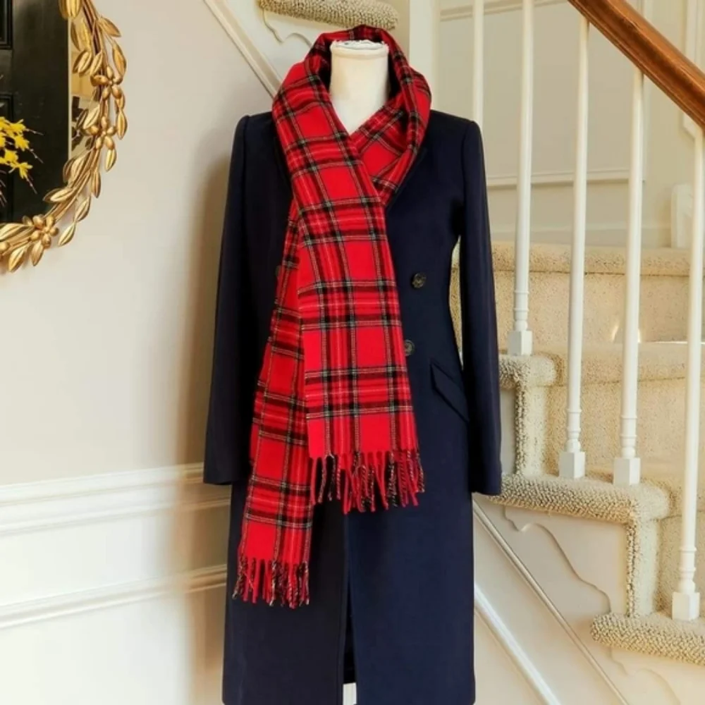 New! J Crew Red Stewart Tartan Plaid Italian Wool Scarf NWT